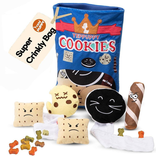 YEPPUPPY Dog Plush Toy Set with Snack Bag (Cookies)
