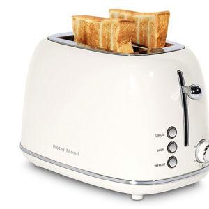 Roter Mond 2 Slice Toaster Retro Stainless Steel with Bagel, Cancel, and Defrost Functions, 6 Bread Shade Settings, Extra Wide Slots and Removable Crumb Tray, Cream