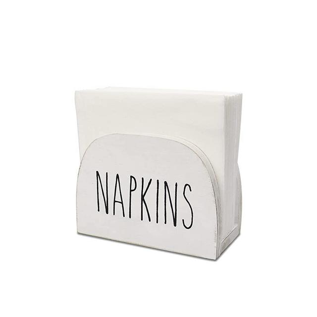 Karisky Rustic Napkin Holder Farmhouse Solid Real Wood Freestanding Napkin Dispenser for Kitchen Countertops, Tables, 6 x 4 Inch, White