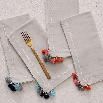 Tassel Embroidered Napkins (Set of 4)