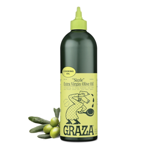 Graza Sizzle Extra Virgin Olive Oil, Cooking Oil - High Polyphenol Peak Harvest EVOO Cooking Oil in a Squeeze Bottle - Single Origin Olive Oils from Spain - 25.3 Fl Oz (750ml)