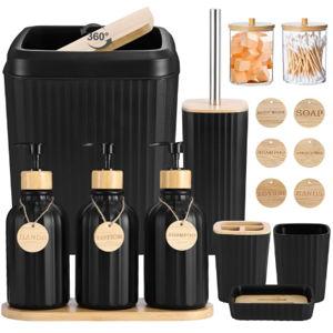 Black Bathroom Accessories Set 17PCS Bathroom Set with 3PCS Soap Dispenser Bathroom Accessory Set Black Trash Can for Bathroom Decor