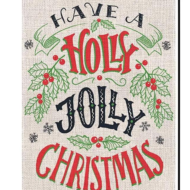 BLKWHT Holly Jolly Christmas Quotes Garden Flag Vertical Double Sided 12.5 x 18 Inch Winter Yard Decor