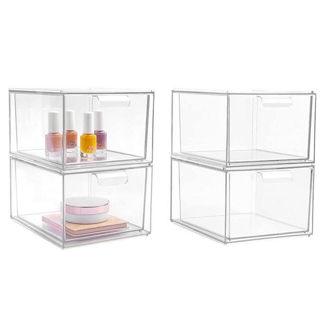 4 Pack Stackable Makeup Organizer Storage Drawers, Vtopmart Acrylic Bathroom Organizers，Clear Plastic Storage Bins For Vanity, Undersink, Kitchen Cabinets, Pantry, Home Organization and Storage