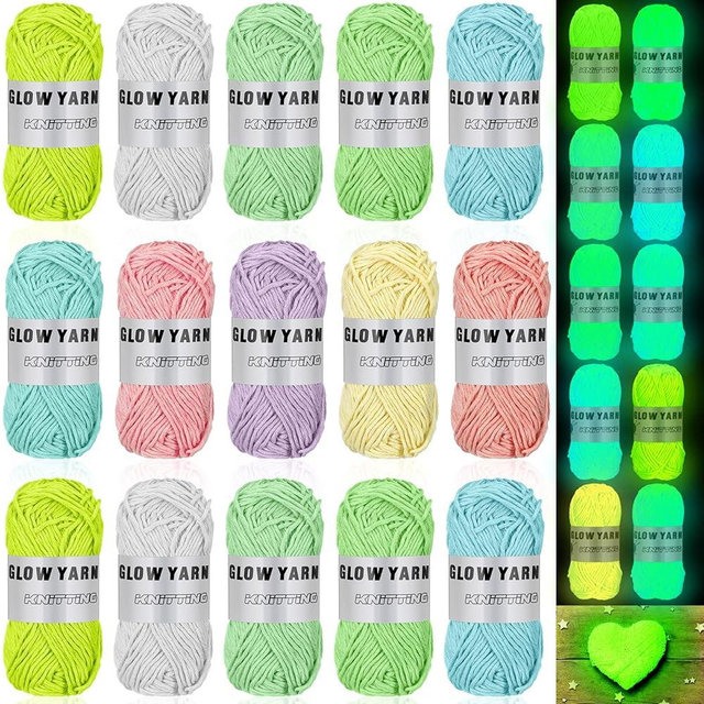 15 Rolls Glow in The Dark Yarn Luminous Knitting Crochet Yarn for Crocheting DIY Arts Glow in The Dark Party Supplies for DIY Arts Crafts Sewing, 820 yd Roll(Bright Color)