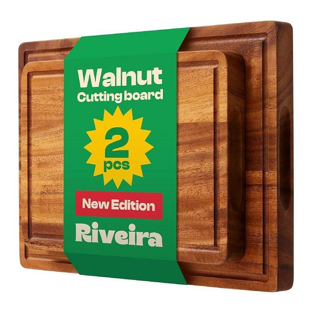 Riveira Walnut Wood Cutting Board – Versatile And Durable: Set Of 2 Pcs Rectangular Wooden Cutting Board – Natural Wooden Cutting Boards For Kitchen – Complete Walnut Wooden Chopping Board