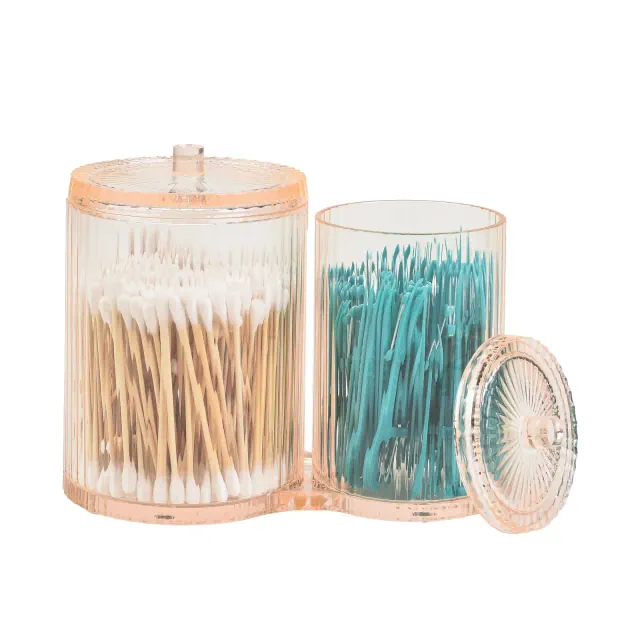Trio Home 2-Compartment Multi-Purpose Storage Organizer Holder With Lids For Cotton Ball, Q-Tip, Pads, Floss, Bathroom, Makeup, Vanity