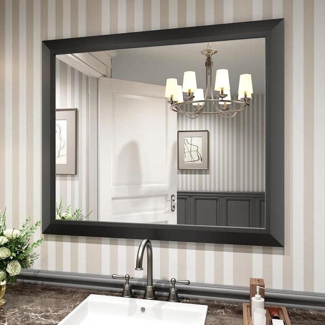 Amorho Bathroom Mirror Black, 40X36 Inch Thick Metal Framed Wall Mirrors for Vanity, Bedroom, Living Room, Entryway, Rectangle Wall-Mounted Mirrors(Horizontal/Vertical).