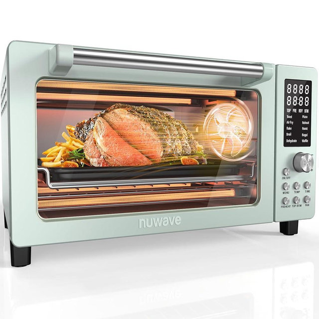Nuwave Bravo Pro Smart Air Fryer Toaster Oven Combo, Airfryer Convection Oven Countertop, 12-in-1 Functions with Quicker & Even Crisp Technology, 1800W, 50-450°F, PFAS-Free, 21QT, Mint