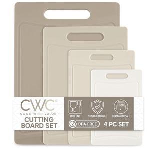 COOK WITH COLOR Non-Slip Cutting Board Set – Kitchen Essentials with Easy Grip Handle for Meat, Veggies, and Fruits, 4 Cutting Boards, Brown