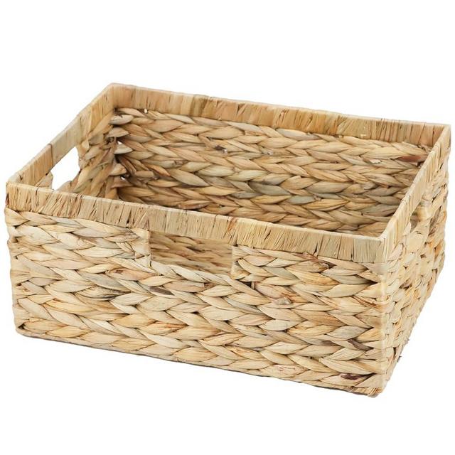 Large Wicker Basket, Water Hyacinth Wicker Storage Baskets for Organizing, Rectangular Storage Baskets for Shelves, Rattan Woven Basket with Built-in Handles, 1 Pack (Natural, Large)
