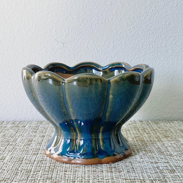 Ceramic Succulent Pot | Ocean Blue Glazed Pot | Drainage Included