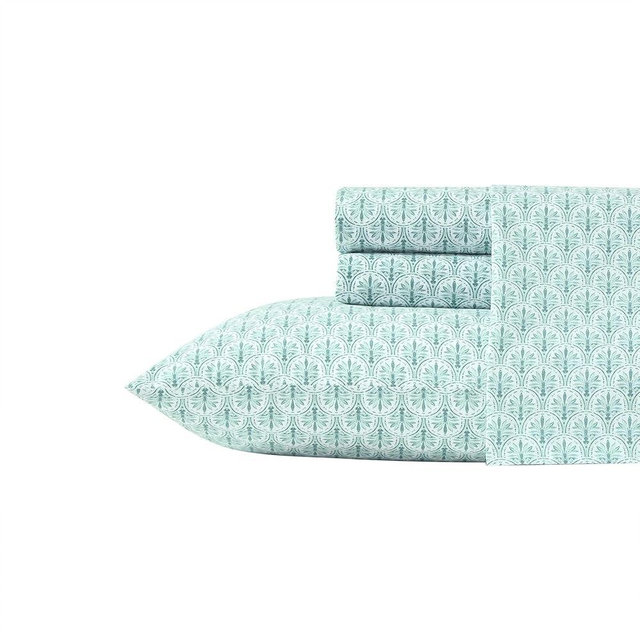 Tommy Bahama - Queen Sheet Set, Super Soft Cotton Percale Bedding with Matching Shams, Tropical Bedding Set, Oeko-Tex Certified (Coastal Batik Green, Queen)