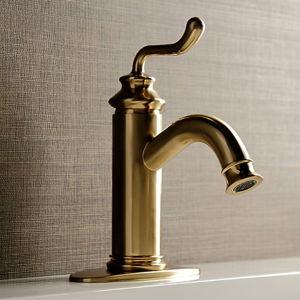 Kingston Brass Royale Brushed brass Single hole 1-handle Low-arc Residential Handle Bathroom Sink Faucet with Drain with Deck Plate