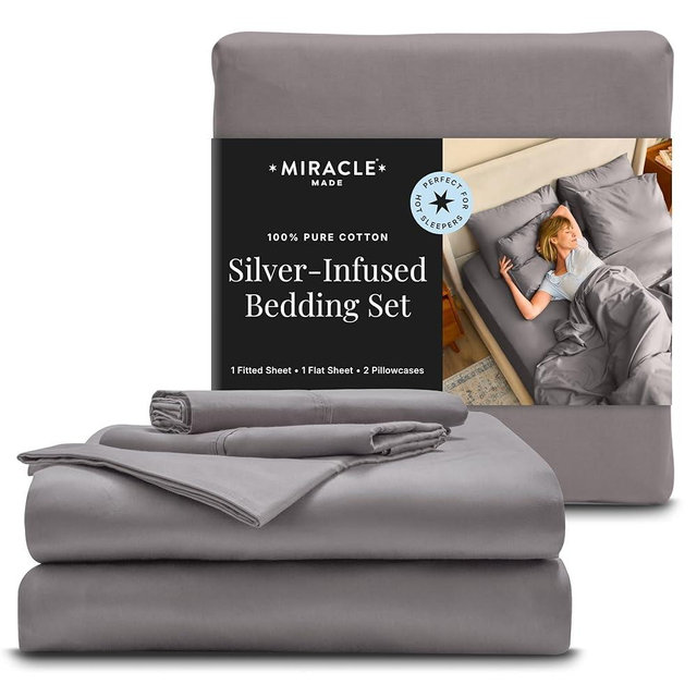 Miracle Made Breathable Cotton Bed Sheets, 4-Piece Set – Silver-Treated, Soft and Cool-to-the-Touch Lightweight Bedding Designed for Hot Sleepers – King Size, Stone