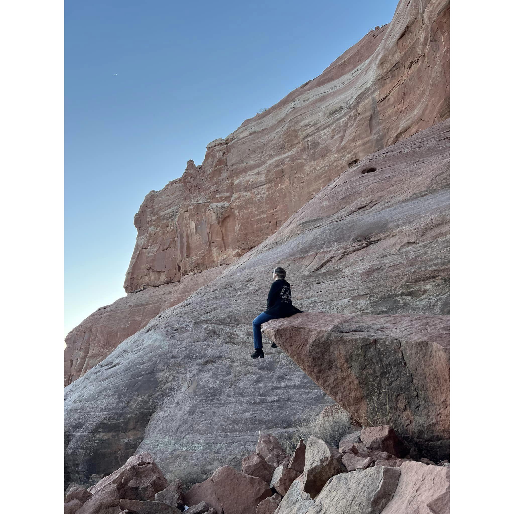 Somewhere in the Red Canyons of AZ. (The rock cracked when Trish sat down)