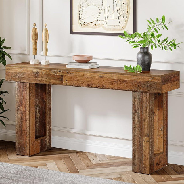 Tribesigns 63-Inch Long Console Table, Farmhouse Wooden Sofa Table Behind The Couch, Narrow Entryway Table for Entrance, Hallway, Living Room (Mix Brown)