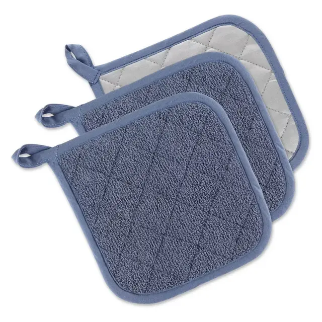 DII® Terry Pot Holders in Stone Blue (Set of 3)
