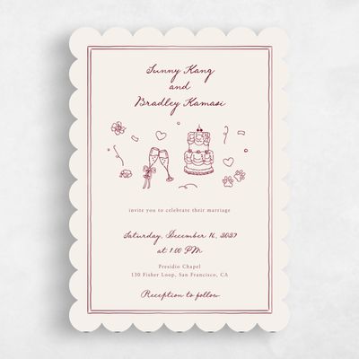 Red Scalloped Wedding Invitation - Willa Classic