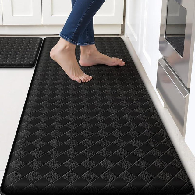 TranquilRelax Kitchen Mats, 2PCS Kitchen Rugs, Cushioned Anti Fatigue Kitchen Mats for Floor, Non-Slip Standing Sink Mat, Waterproof Kitchen Rug Set for Kitchen Floor Office,17.3"×30"+17.3"×47" Black