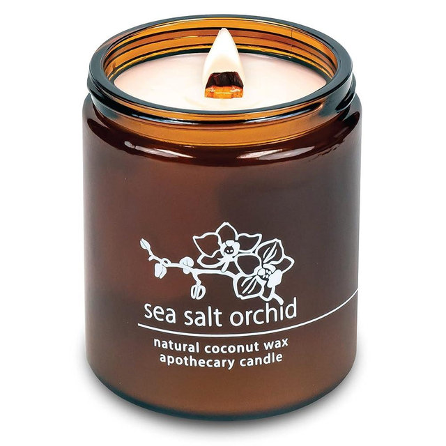 Hemlock Park Crackling Wood Wick Candle Handcrafted with Natural Coconut Wax (Standard 8 oz, Sea Salt Orchid)