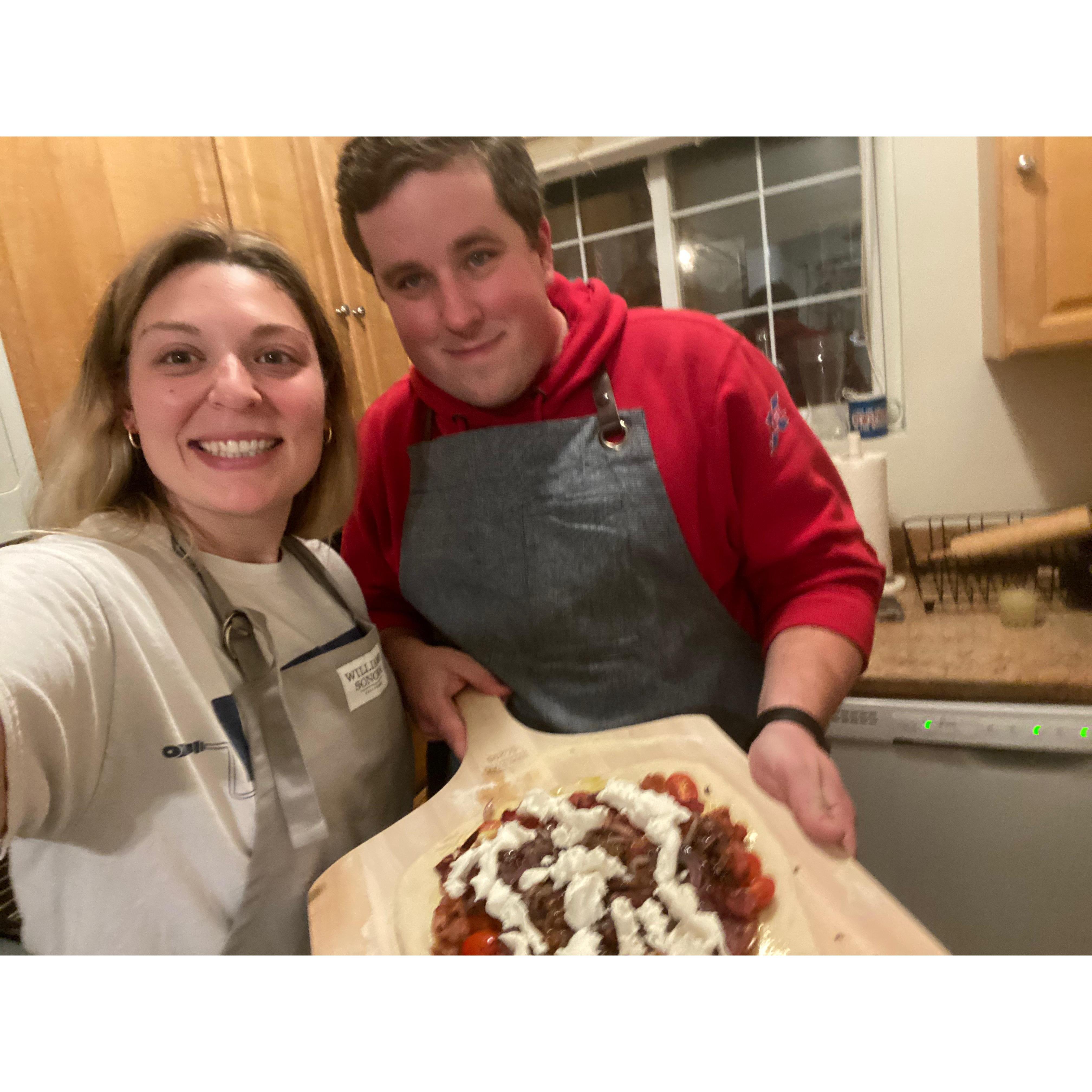 Speaking of food...our favorite hobby is cooking together! Pizza is our speciality - but you can find us any day of the week trying new recipes!