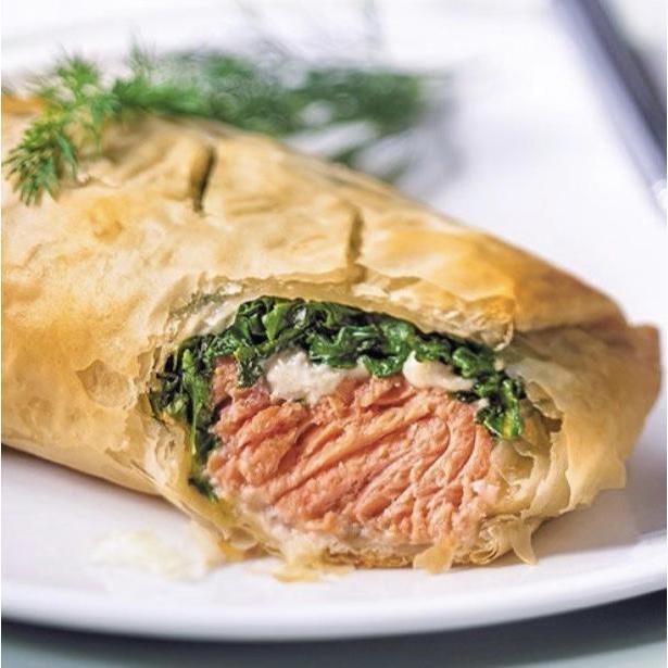 Salmon and Spinach Wrapped in Phylo