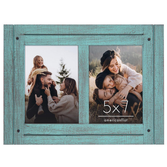 Americanflat Dual Rustic Photo Frame - 5x7 - Rustic Turquoise Blue