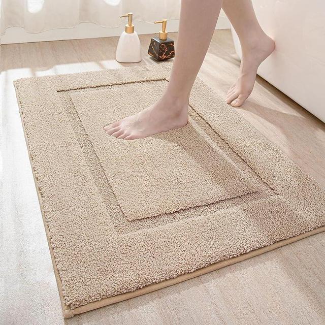 DEXI Bathroom Rug Mat, Ultra Absorbent Soft Bath Rug, Washable Non-Slip Bath Mat for Bathroom Floor, Tub, Shower Room, 24"x16", Beige