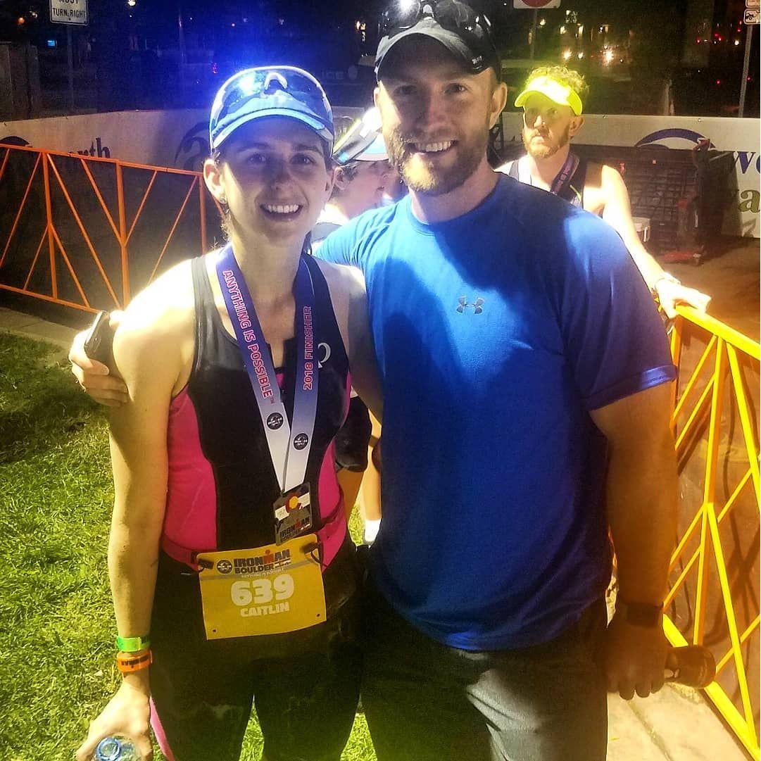 Jared supporting Caitlin after finishing her Ironman in Boulder, Co, June 2018!