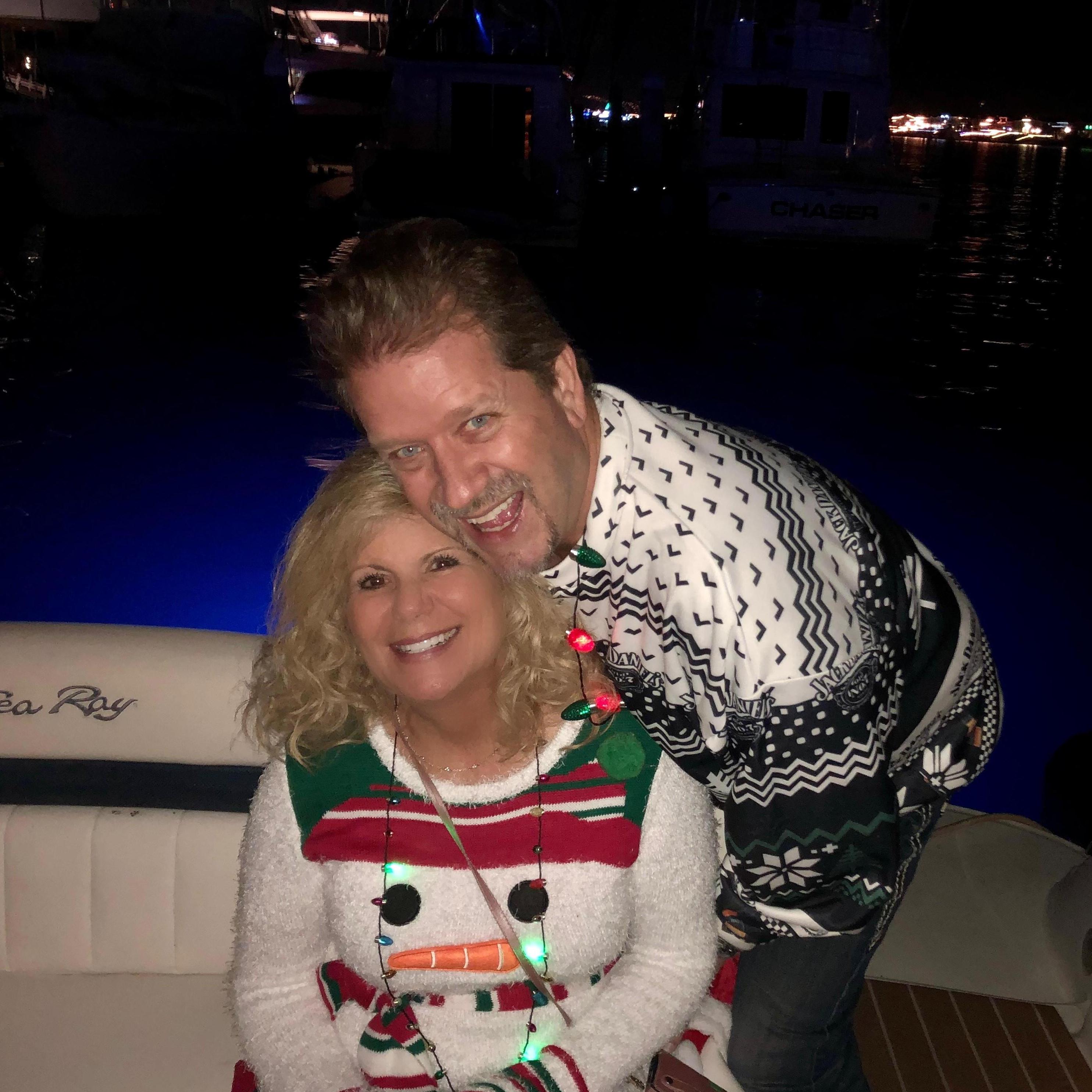 Celebrating the Christmas non-boat parade in Newport Beach California - cancelled, but we floated on a friend's boat to watch the action.