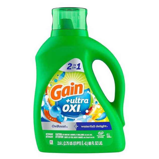 Gain Ultra Oxi Liquid Laundry Detergent, 61 loads, 88 fl oz, Waterfall Delight Scent, 2-in-1, HE Compatible