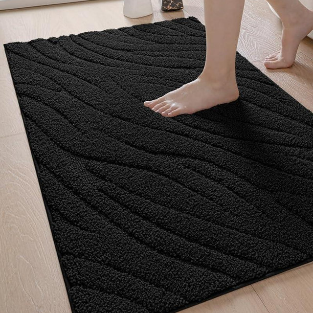 DEXI Bathroom Rugs 24x43, Extra Soft Absorbent Bath Mat, Non Slip Bathmat for Bathroom Floor, Machine Washable Rugs for Shower Floor, Black
