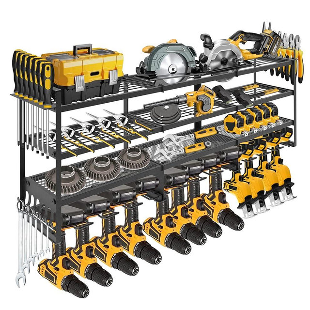 SINTIKI 49'' Power Tool Organizer Wall Mount, 4 Layer Heavy Duty Metal Tool Storage Rack Loads 600 LB, Utility Racks for Garage, Workshop, Shed