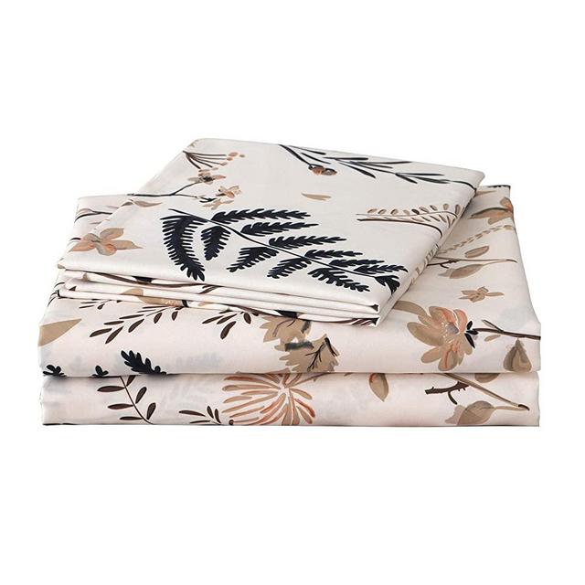 JSD Leaves Floral Print Sheets Set Queen, 4 Piece Ultra Soft Warm Double Brushed Microfiber Hypoallergenic Fitted Sheet 15" Extra Deep Pocket