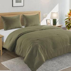 Crosby St. 3-Piece Olive Green Washed Cotton Waffle Comforter Set, King