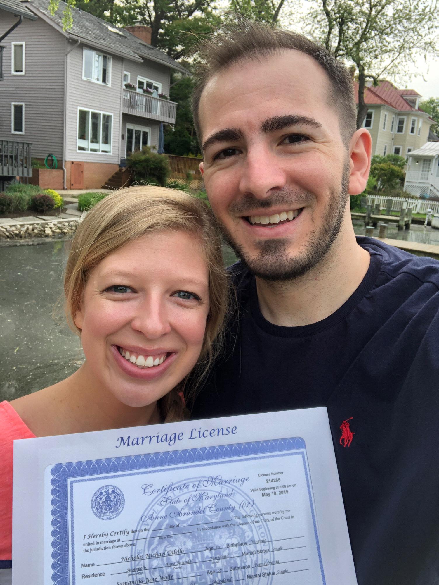 Wedding license in hand and ready to go!