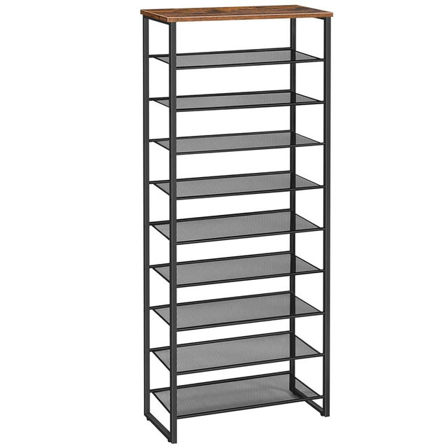 HOOBRO 10-Tier Shoe Rack, Large Capacity Shoe Organizer Shelf, Shoe Storage Unit for 18-27 Pairs of Shoes, for Entryway, Hallway, Closet, Dorm Room, Industrial, Rustic Brown BF601XJ01