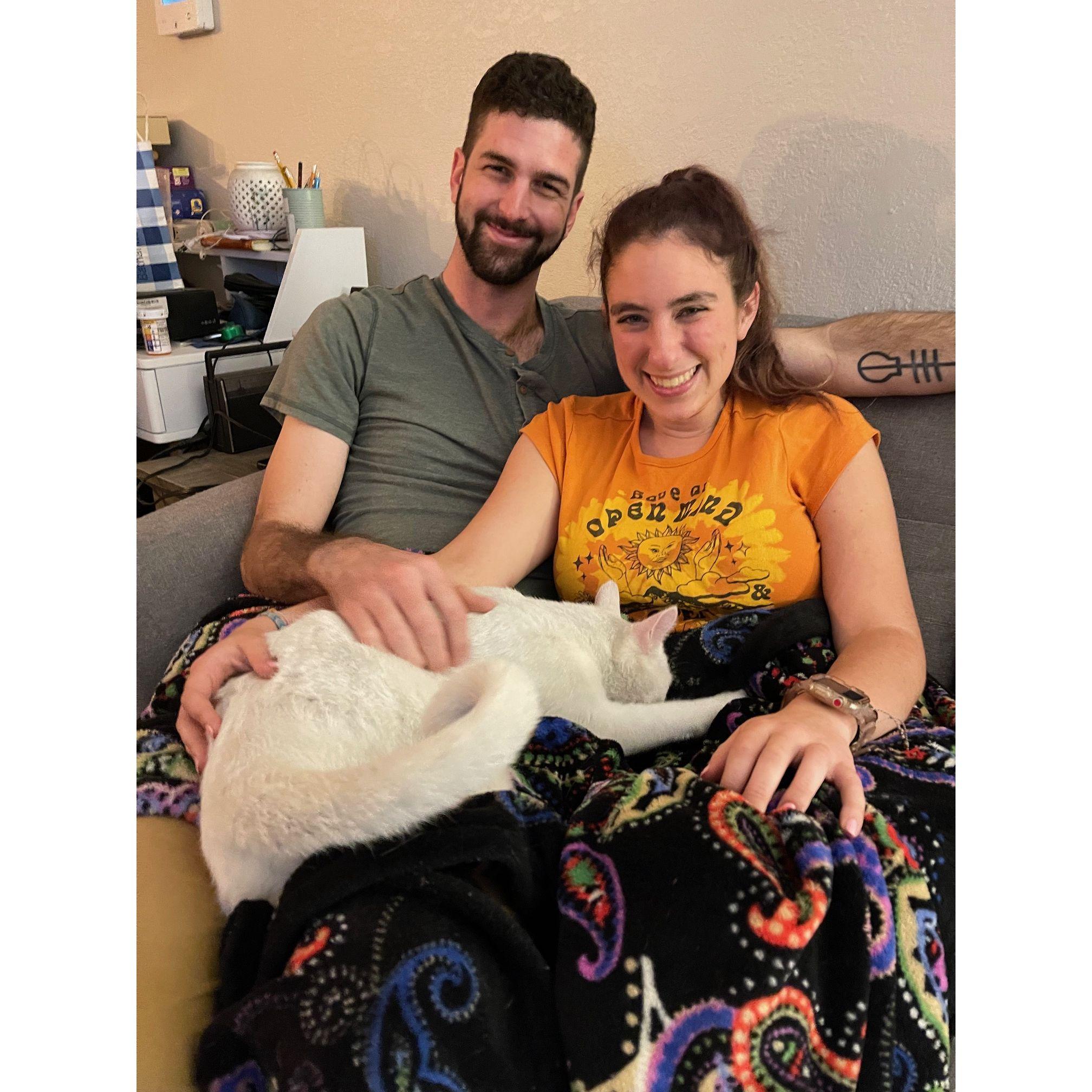 The first time Spenser came over. Winter the cat was a big fan