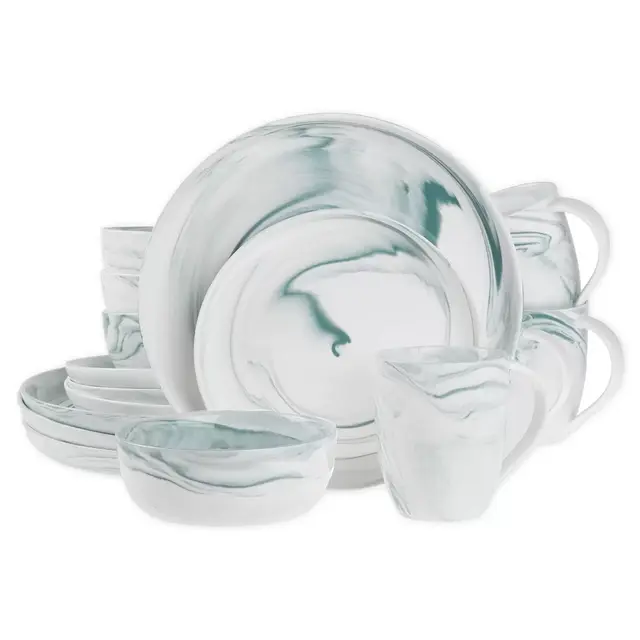 Artisanal Kitchen Supply® Coupe Marbleized 16-Piece Dinnerware Set in Teal