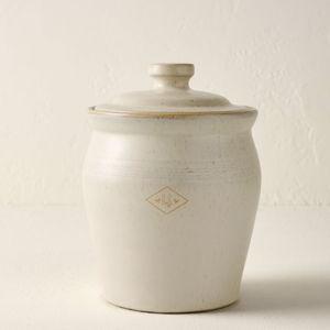 French Grey Embossed Stripe Canister - Medium