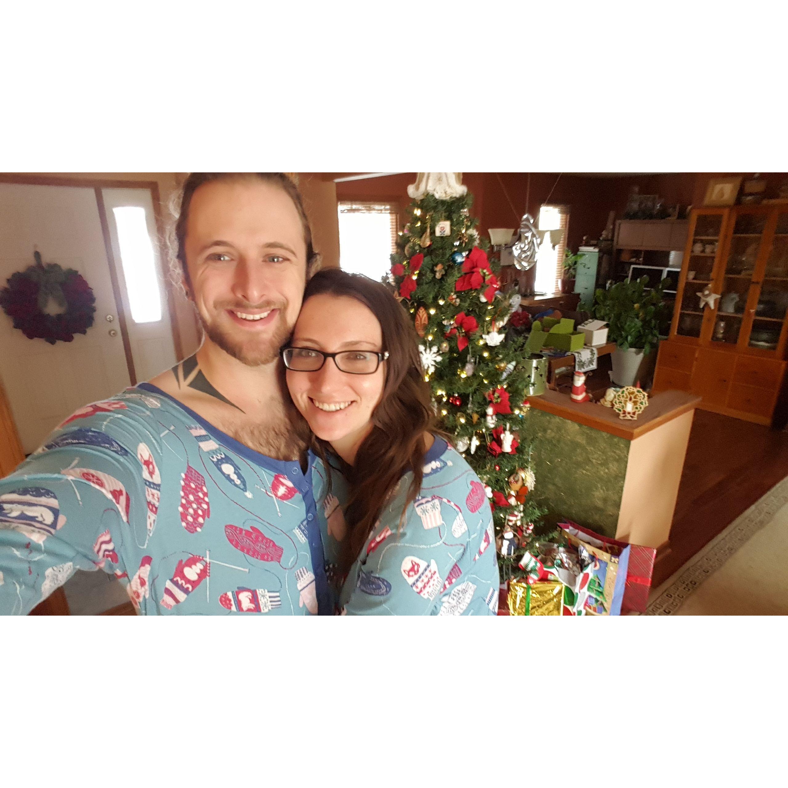 Our first Christmas together! We figured out that we were, in fact, those people (who wear matching onesies).
