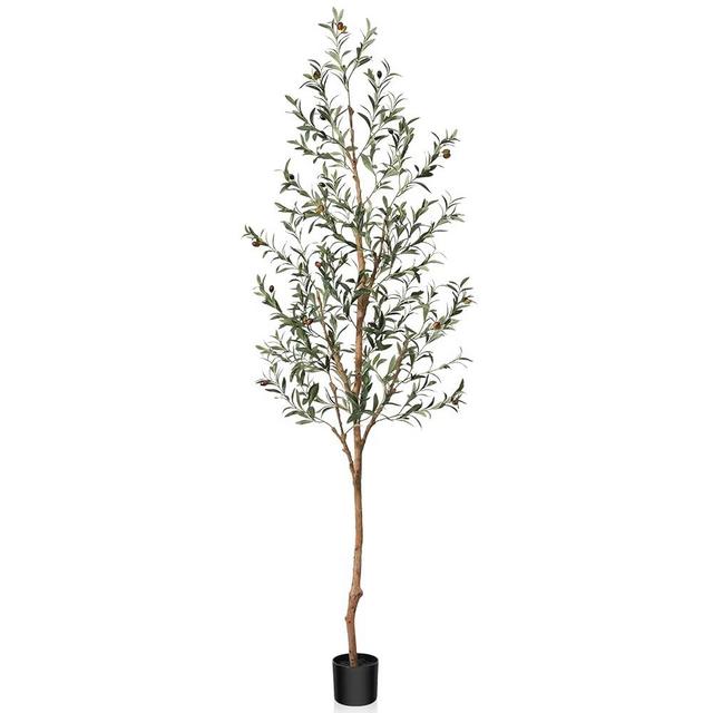 OAKRED Artificial Olive Tree, 7FT Tall Fake Silk Plants with Natural Wood Trunk Faux Potted Tree for Home Decor Indoor Office Porch, Set of 1