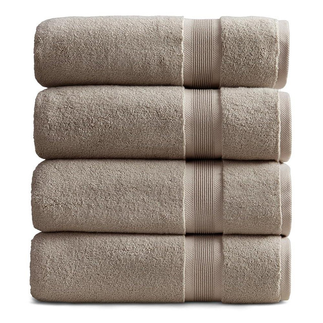 Springtree Home Luxury Bamboo Rayon Bath Towel Set of 4 | 35% Bamboo Rayon - 65% Cotton | Absorbent Quick-Dry Towels for Bathroom | Oeko-TEX Standard 100 Cotton | Cobblestone