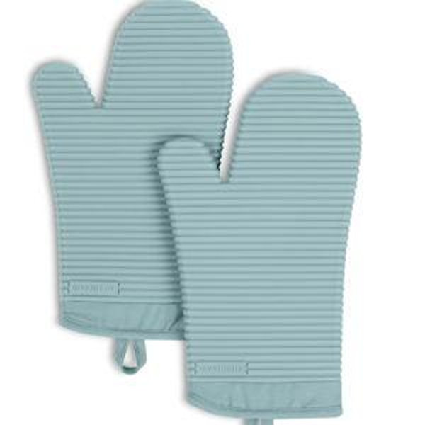 KITCHENAID Ribbed Soft Silicone Oven Mitt 2-Pack Set, 7.5"x13", Mineral Water Aqua