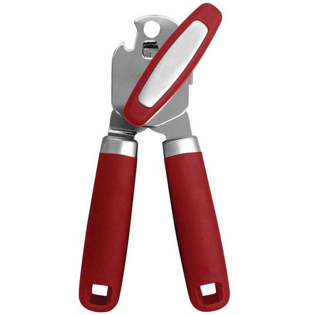 Gorilla Grip Original Premium Manual Can Opener, Comfortable Grip, Oversized Easy Turn Knob, Smooth Edges, Hangs for Convenient Storage, Built in Bottle Opener, Sharp Blades Easily Open Tin Cans, Red