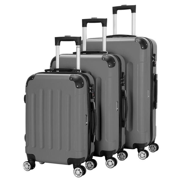 3Pcs Luggage Set PC+ABS Trolley Spinner 20/24/28 Suitcase Travel Bags Hard Shell Brown