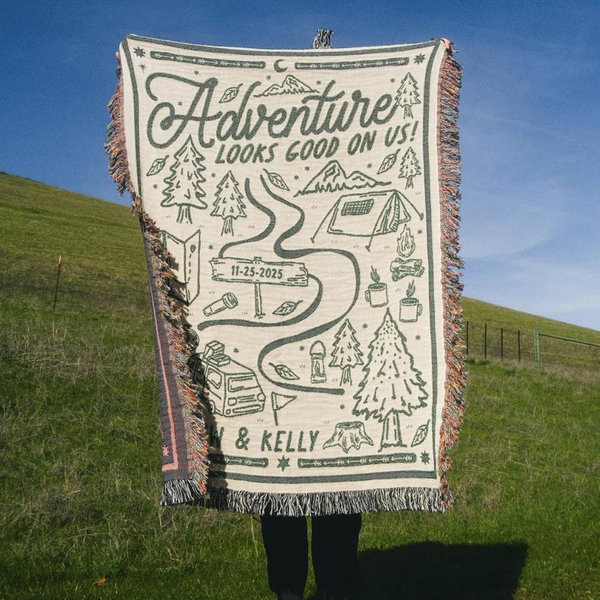 Personalized Couple Camping Woven Blanket