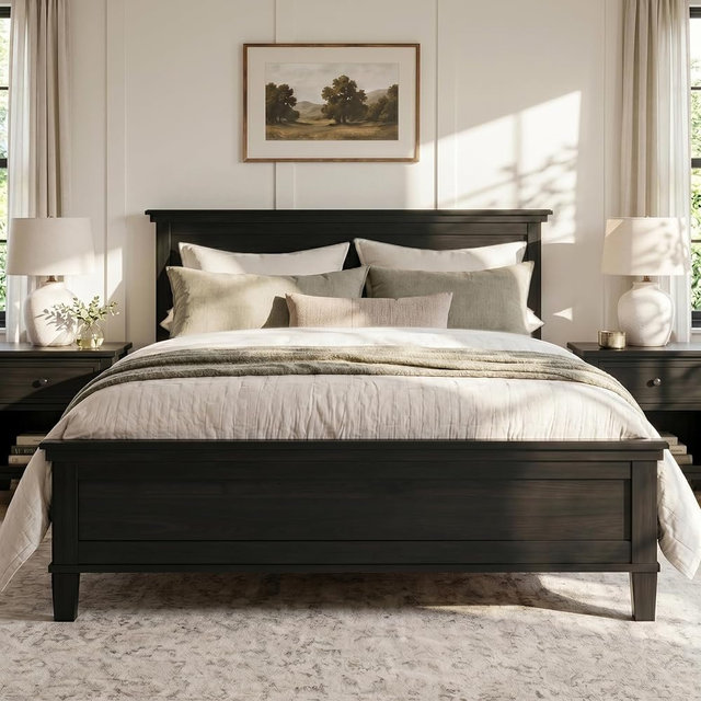Merax King Size Wood Bed Frame with Headboard, Mid-Century Modern Platform Bed, Farmhouse Style Bed with Under-Bed Storage, Wood Slat Support, No Box Spring Needed