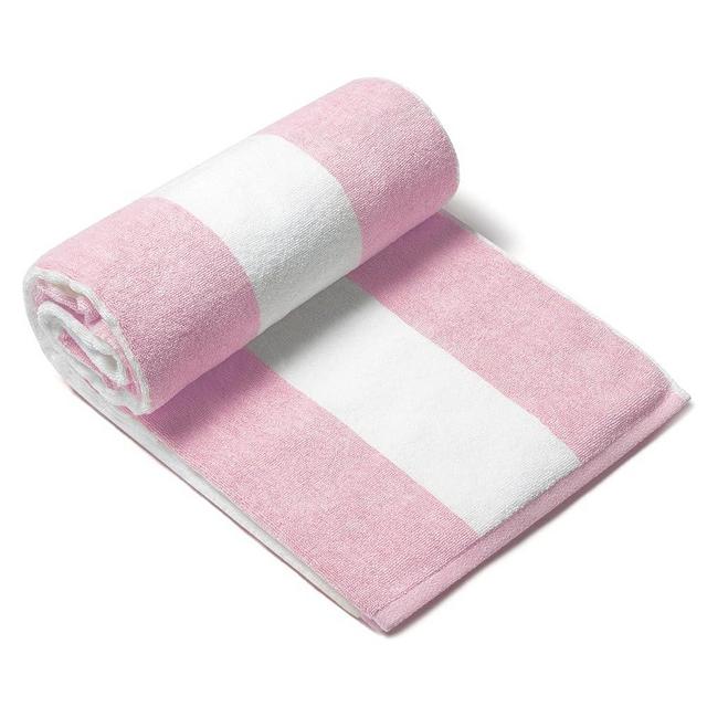 CLOWOOD Plush Oversized Beach Towel - Bamboo Cotton 40 x 72 Inch Large Thick Pink Striped Cabana Pool Swimming Towel
